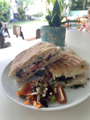 Vegan mozzarella toasted ciabatta! So so delicious! 😋  at Dapur Deli in Sanur