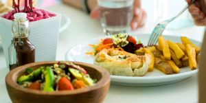 Indian potato & spinach pie with chips at Dapur Deli in Sanur