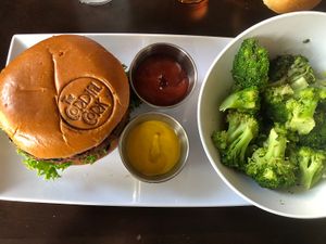 impossible burger and broccoli   at The Cordial Cork in Richmond