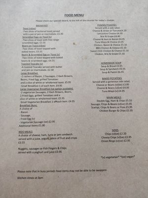 Menu at Ralphy's in Morecambe