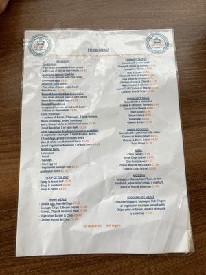 Breakfast menu at Ralphy's in Morecambe