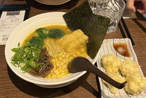 Mushroom soup ramen + pumpkin and bell pepper soup ramen (old menu)  at Soulmate Ramen 素味謀麵 in Hong Kong Island