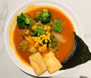 Tomato & Carrot Soup Ramen 鮮茄甘筍濃湯拉麵 at Soulmate Ramen 素味謀麵 in Hong Kong Island