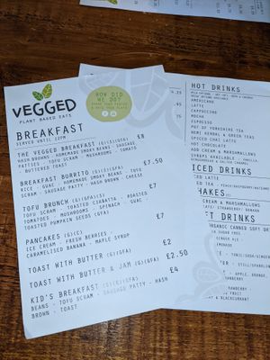 Breakfast menu at Vegged in Chesterfield
