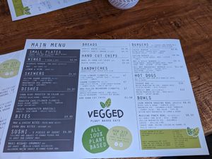 Main menu at Vegged in Chesterfield