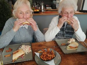 F*sh Finger Ciabatta
BBQ pulled Mush Ciabatta
Lovely Coleslaw &
Fabulous Chips  at Vegged in Chesterfield