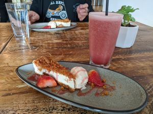 Cheesecake with ice cream at Vegged in Chesterfield