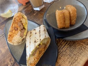 Breakfast burrito and hash browns at Vegged in Chesterfield