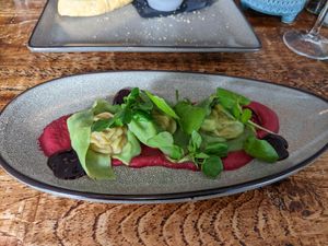 Course 3 of the set menu at the Vegged Italian Night in July 2022 - squash tortellini at Vegged in Chesterfield