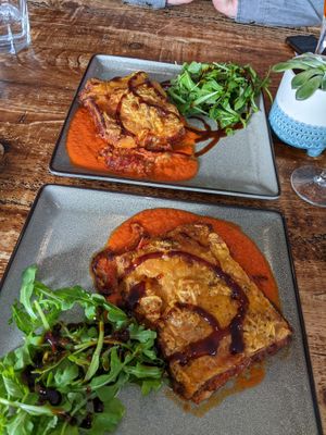 Course 4 of the set menu at the Vegged Italian Night in July 2022 - Vegan lasagnes at Vegged in Chesterfield