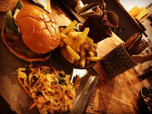 Lemon ch*ck*n burger, slaw and fries    at Vegged in Chesterfield