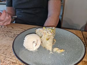 Rose & pistachio cake at Vegged in Chesterfield