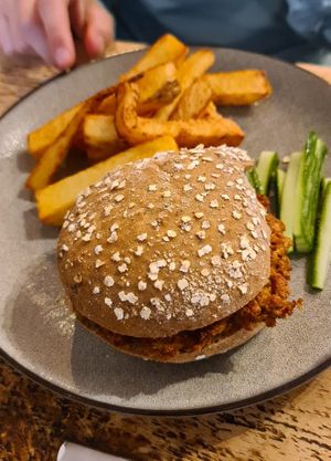 Kids burger and chips at Vegged in Chesterfield