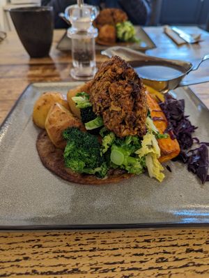 Gorgeous Sunday dinner with nut roaat at Vegged in Chesterfield