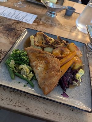 Vegan Sunday lunch with seitan 'chicken' roast at Vegged in Chesterfield