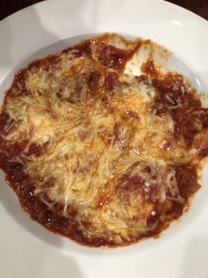 Vegan Spinach and Mushroom Ravioli Parmigiana  at Donna's Pizzeria in Saddle Brook