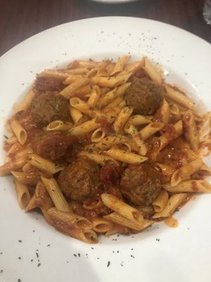 penne with vegan meatballs   at Donna's Pizzeria in Saddle Brook