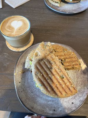 vegan bread option if the day with oatmilk cappucino   at My Koffje in Hildesheim