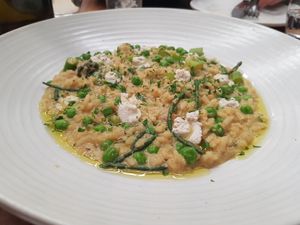 GF Pea and Asparagus Risotto with vegan ricotta at Mother in Fremantle