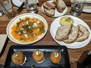 Papaya Carpaccio, Arancini & Sourdough w Truffle Mushroom Paté at Mother in Fremantle