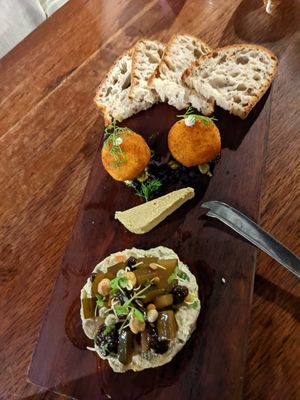 Sourdough, arancini, homemade cheddar and tartare at Mother in Fremantle