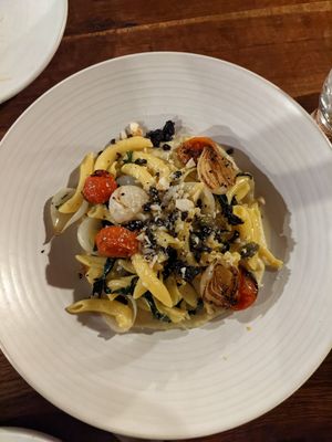 Penne on a bed of cauliflower puree at Mother in Fremantle
