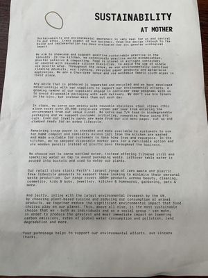 Sustainability   at Mother in Fremantle