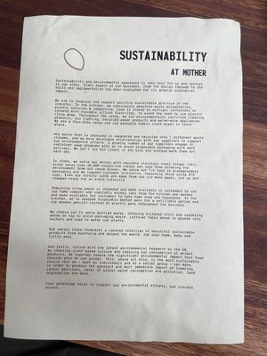 Sustainability   at Mother in Fremantle