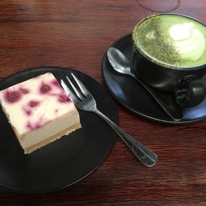 Lemon & berry cheesecake + matcha latte 😍 at Mother in Fremantle