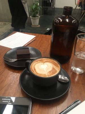 Caramel slice and a soy flat white at Mother in Fremantle