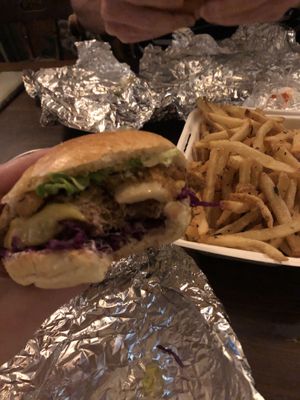 Mmm burger action shot  at The Prince Albert in Hastings