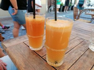 Apple carrot ginger juices at Gostilna Vida in Ljubljana