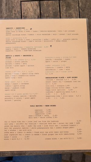 Back of the brunch menu at Gostilna Vida in Ljubljana