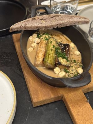 Leek in sesame sauce  at Gostilna Vida in Ljubljana