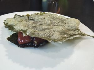 tuna with perilla chip at Sow Vegan in Kowloon