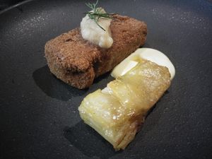 Chicken and potato mille feuille  at Sow Vegan in Kowloon