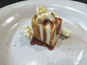 sweetcorn ice cream with popcorn at Sow Vegan in Kowloon