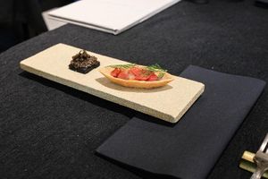 “Caviar” & Tomato tart  at Sow Vegan in Kowloon