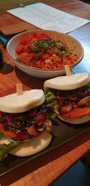 Vegan bao buns and kimchi fried rice at Zero Fox in Teneriffe