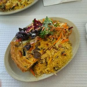 Quiche, cous cous and salad at Vegetarianus in Portimao