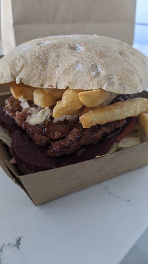 Vegan beyond with chips at Crispy's Burgers in Joondalup