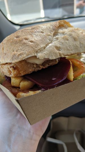 Vegan fried cheese patty burger at Crispy's Burgers in Joondalup