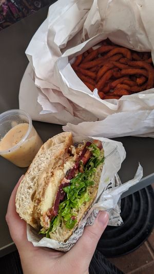 Vegan fried cheese patty at Crispy's Burgers in Joondalup