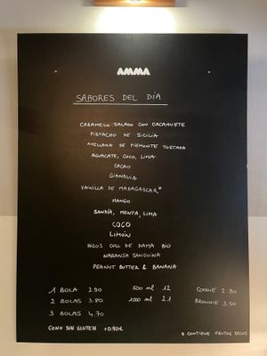 Sabores y precios Agosto 2022 at AMMA Gelato in Barcelona