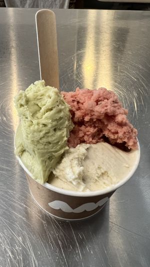 Avocado lime coconut, watermelon lime mint, and Madagascar vanilla    at AMMA Gelato in Barcelona