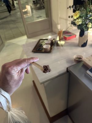 Taste testing  at AMMA Gelato in Barcelona