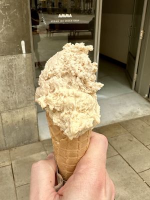 Two scoops - salted caramel with peanuts, and cinnamon bun!  at AMMA Gelato in Barcelona