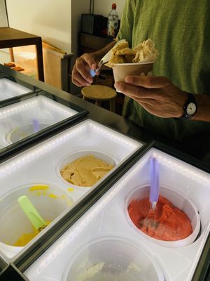 Scooping at AMMA Gelato in Barcelona