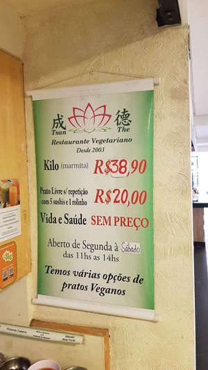 Prices January 2019 at Tsan The Restaurante Natural in Florianopolis