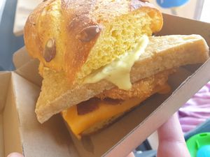 Brekkie muffin with hollandaise swapped to sourdough at Pom Pom - Adam & Eve Jr in Bendigo